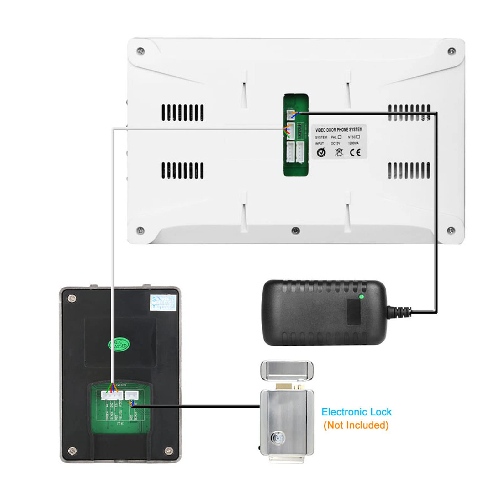 Interphone Vidéo Filaire, Système D'interphone Vidéo avec écran LCD TFT Couleur 7 Pouces, Prise en Charge de la Vision Nocturne Infrarouge, Contrôle électronique du Verrouillage, 25(Prise UE)