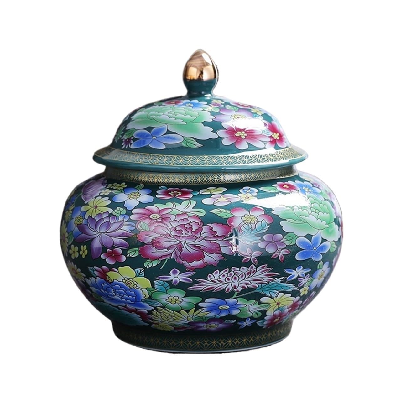 GFJHdfhE Chinese Style Decorative Jar Enamel Colored Ginger Jar Multi-purpose Tea Can For Sealed Storage Flower Display(Grün)