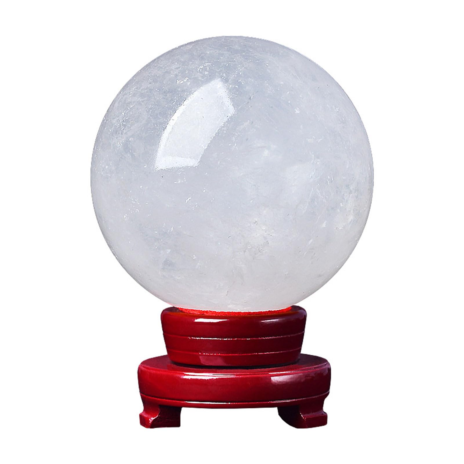 CNTUSRXT White Crystal Ball Quartz Sphere with Wooden Base Feng Shui for Divination Photography Decoration,8cm Gemstone Stone