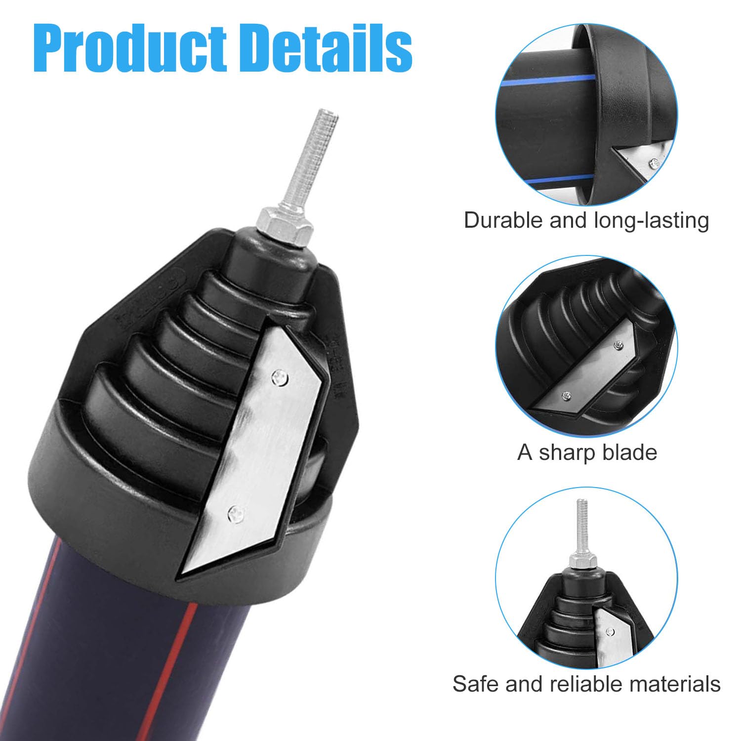 Ébavureur pour Tuyaux Plastiques, pour 20, 25, 32, 40, 50, 63 mm | Ebavureur avec Raccord pour Foret et Tournevis pour Tuyaux PE, PVC et PP, Noir