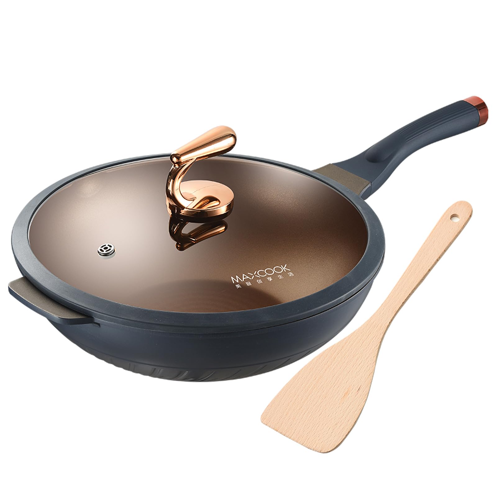 MAXCOOKNonstick Wok with Lid 12 inch Woks & Stir-fry Pans Titanium Coating for Cooking Compatible with Induction Cookware Electric Gas Stove PFOA Free