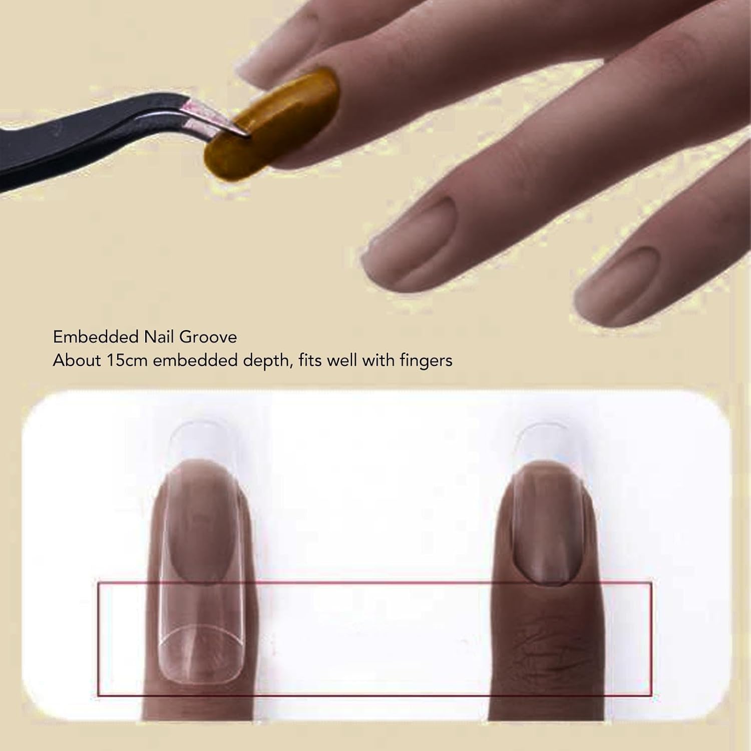 1 Pair Silicone Hand Model with False Nail Tips, Left and Right Hand for Manicure Art and Training, Flexible Bendable Fingers for Realistic Practice, Durable Reusable Nail A