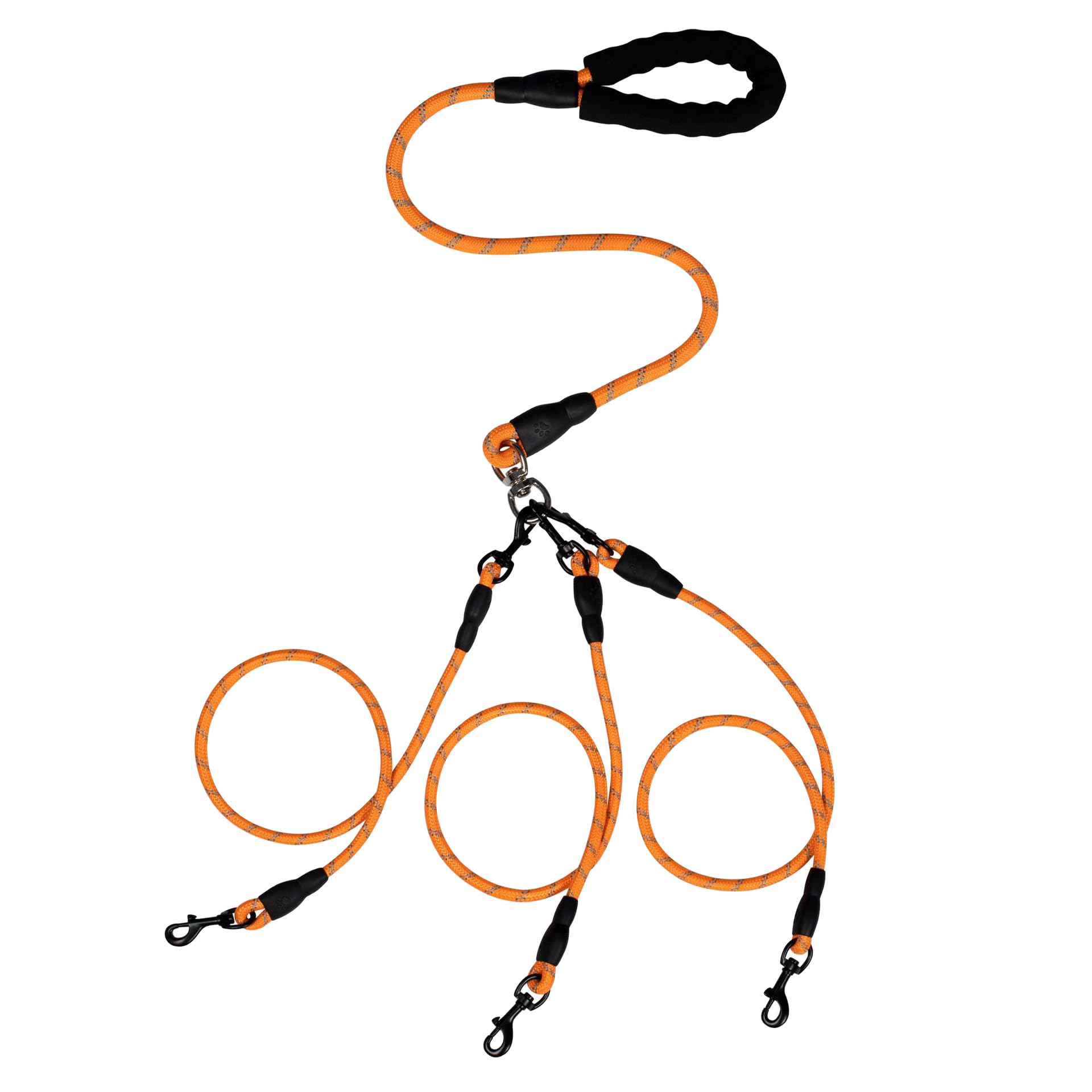 3-in-1 Dog Lead for 1/2/3 Dogs, Heavy Duty Triple Dog Leash with 360° Tangle-Free Swivel, Strong Nylon Splitter Lead with Padded Handle for Medium & Large Dogs (ORANGE 3 in1)