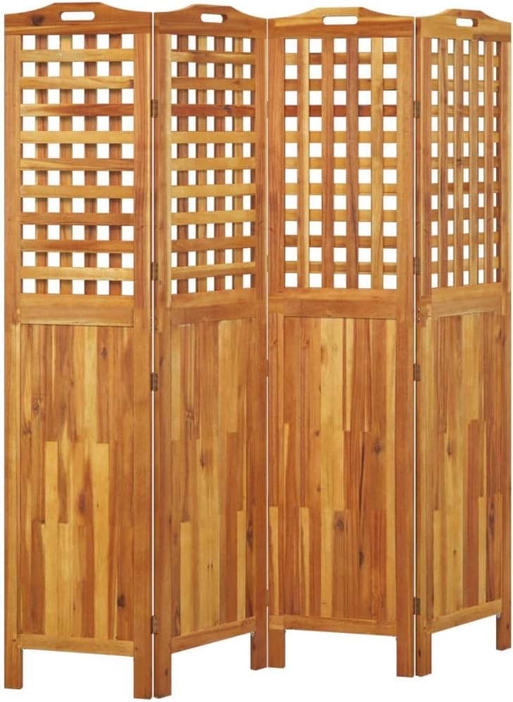 vidaXL 4 Panel Room Divider, Room Divider Privacy Screen Folding 4 Panel, Folding Divider Screen for Home Office, Farmhouse Style, Solid Wood Acacia