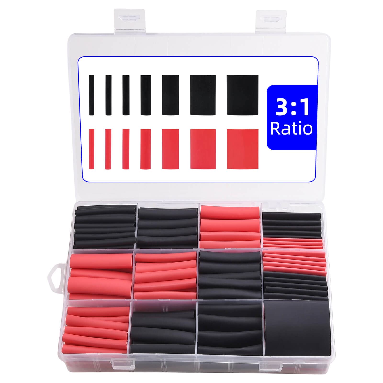 200pcs Ratio 3:1 Heat Shrink Tubing Black Red Heat-Shrink Tube Wire Shrink Wrap Electrical Cable Wire Kit Set Insulation Protector Connector Heatshrink Tubing, 7 Size