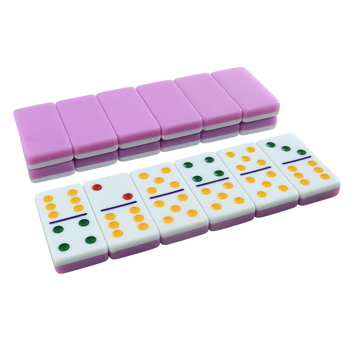 IDTQ Dominoes Set for Adults, Double 6 Dominos Game Set with 28 Domino Tiles Double with Upscale Gift Boxes -7 Polyhedral Dice -Classic Board Games (Pink)