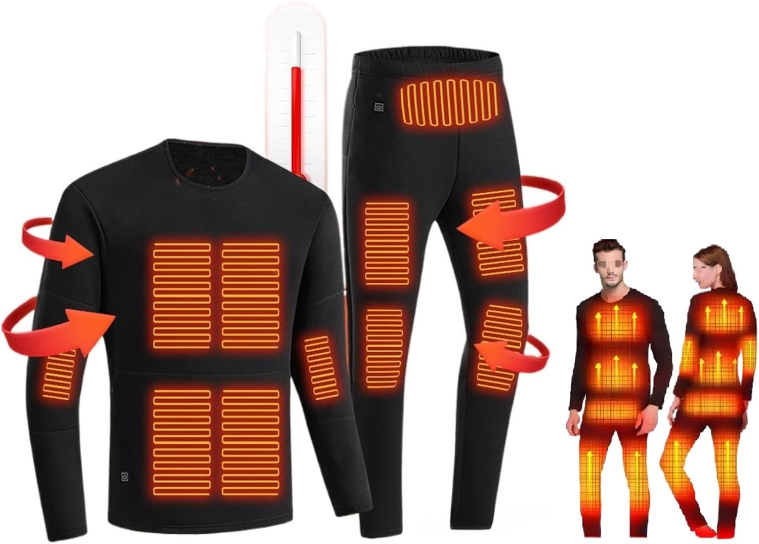 [Fabig] 電熱インナー 上下セット メンズ レディース兼用 22 箇所発熱機能付き 長袖タイプ ヒーター内蔵 防寒対策としての
