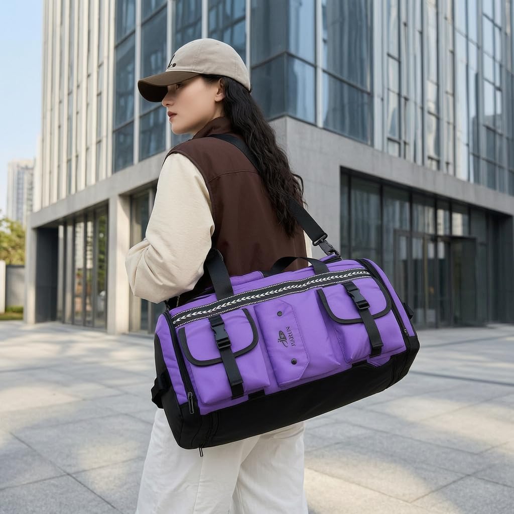 LOVIVER Borsa da Viaggio Borsone Valigia Borsa Palestra Borsa Weekend con Tasca per Bagnato E Asciutto in Tessuto Oxford E Poliestere Presa a Mano Comoda, Viola, Viola, 20 pollici