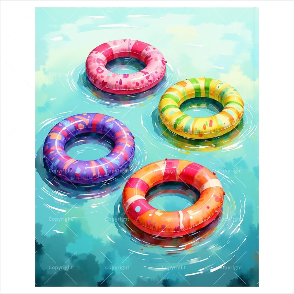 ENTORLAB Summer Digital Painting Kit for Adults - DIY Colorful Pool Float Rings Oil Painting on Canvas 16×20 inches, Acrylic Paint Kit, Good for Beginners, Bright Beach Home Decor Artwork