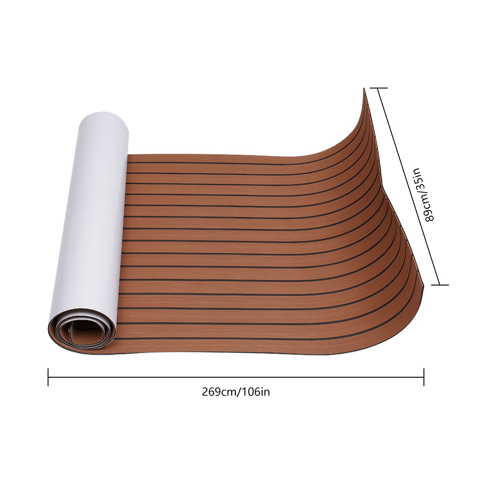 Tappetino in schiuma per yacht e barche, tappetino in schiuma BoatFloor Decking Pad in legno di teak antiscivolo, autoadesivo, in EVA, teak EVA, 269 x 89 cm, marrone con strisce nere