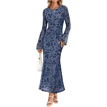ELFIN Women's Maxi Dress Long Sleeve Floral Bodycon Formal Evening Dresses