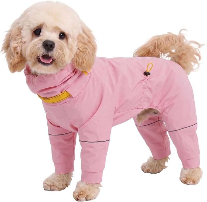 Capa de Chuva para Cães Kuoser com Cobertura Integral, Capuz e Faixas Refletivas Rosa S