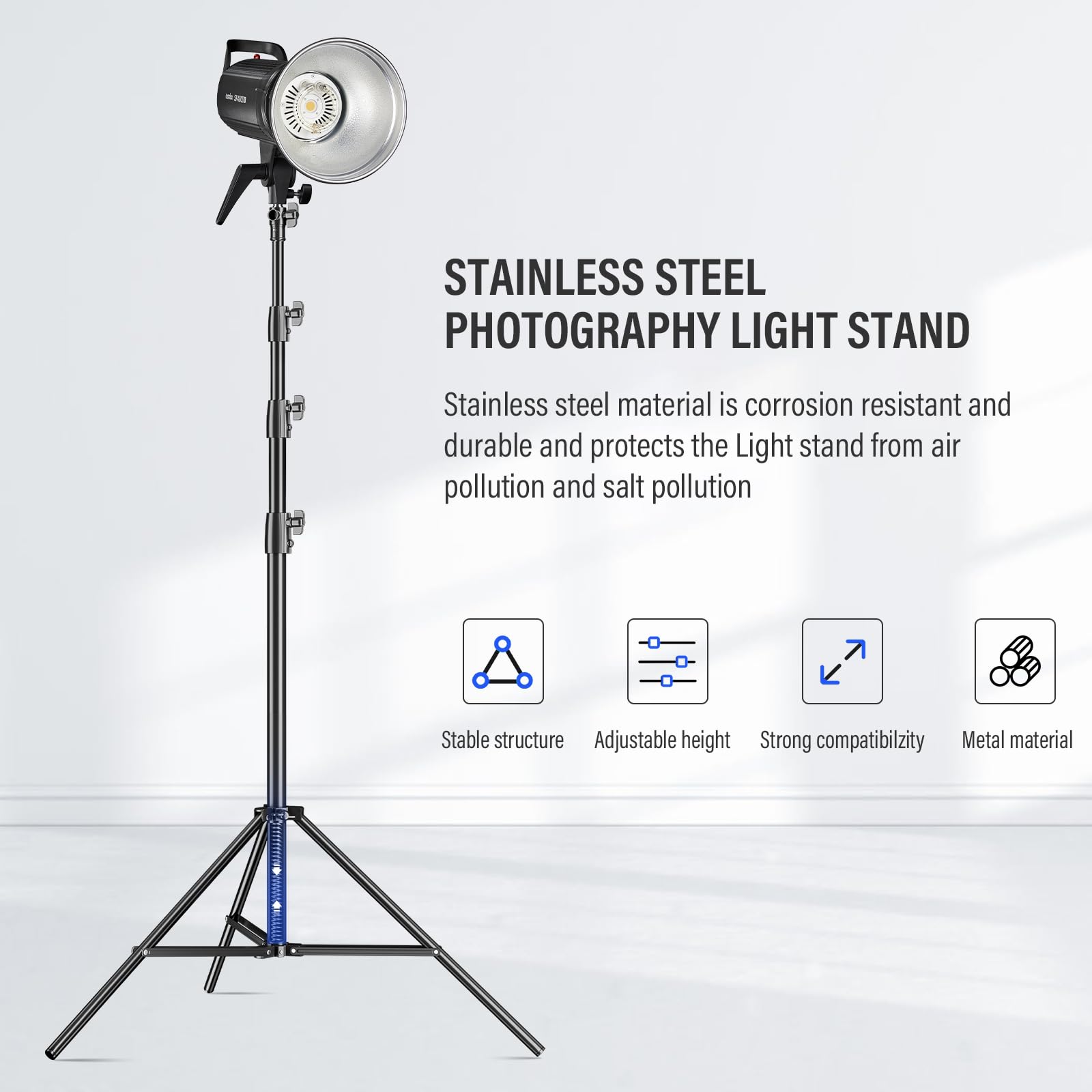 Soonpho 350cm Pro Lampenstativ Spring Luftgedämpftes Lichtstativ Metal Aluminium 3.5m max Höhe 15kg Traglast,stabil & komfortabel Leuchtenstativ für Film Fotografie Studio Outdoor Photography