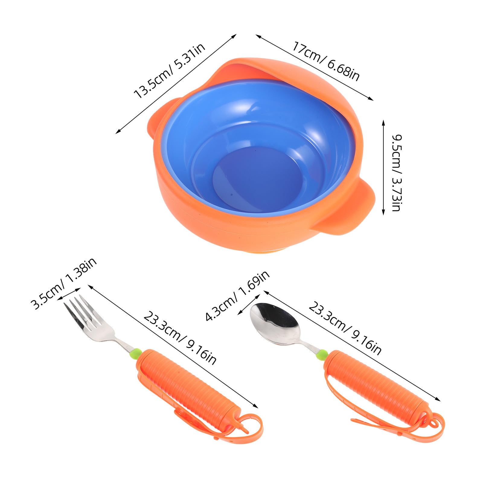 iplusmile Juego de Vajilla Adaptada Antiderrame Cuenco de Acero Inoxidable y Cubiertos de Silicona para Personas Mayores y Pacientes Temblor en Manos en Comedor