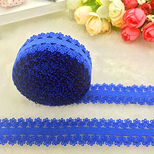 Generic Blue : 5yards/lot 3/4" 20mm Multirole Blue Fold Over Elastic Spandex Lace Band Ties Hair Accessories Lace Trim Sewing Notion
