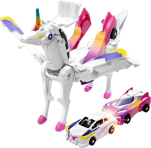 Auto transformador de unicornio, juguete de transformación con auto transformador de colisión, para juguetes de unicornio para niñas de 4 a 6 años,