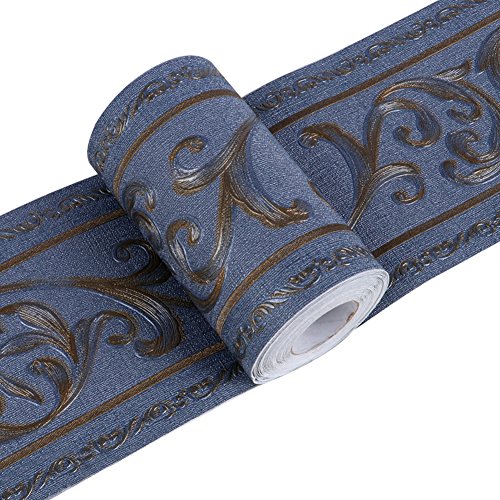 Tinton Life® Decorative Self-Adhesive Wallpaper Border Stick Textured Animal Floral Bedroom Design, Iris Navy Blue #TOP18