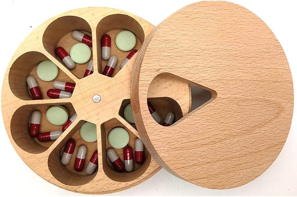 Wöchentlicher Pillen-Organizer, Dosierbox, für 7 Tage Organizer für Tabletten, Medikamentendose aus Holz, 7 Fächer, große Kapazität, Medikamentendosier, Pillendosen für Pillen, Vitamine, Medikamente