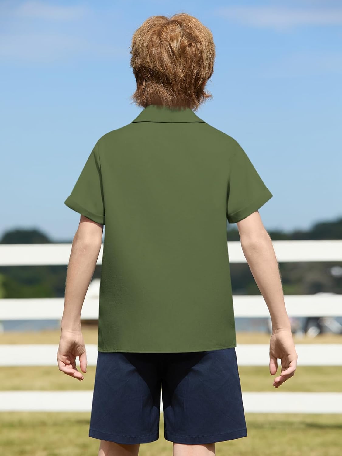 Haloumoning Boys Short Sleeve Dress Shirts Kids Summer Beach Button Down Shirt 5-14 Years - Image 4