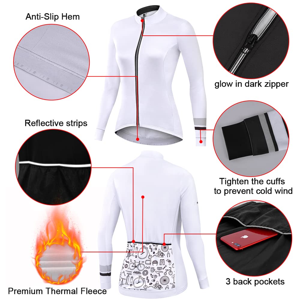 NUCKILY Fahrradbekleidung Set Damen Radtrikot Langarm Winddicht Damen Thermische Fleece mit 3D Polster Hosen