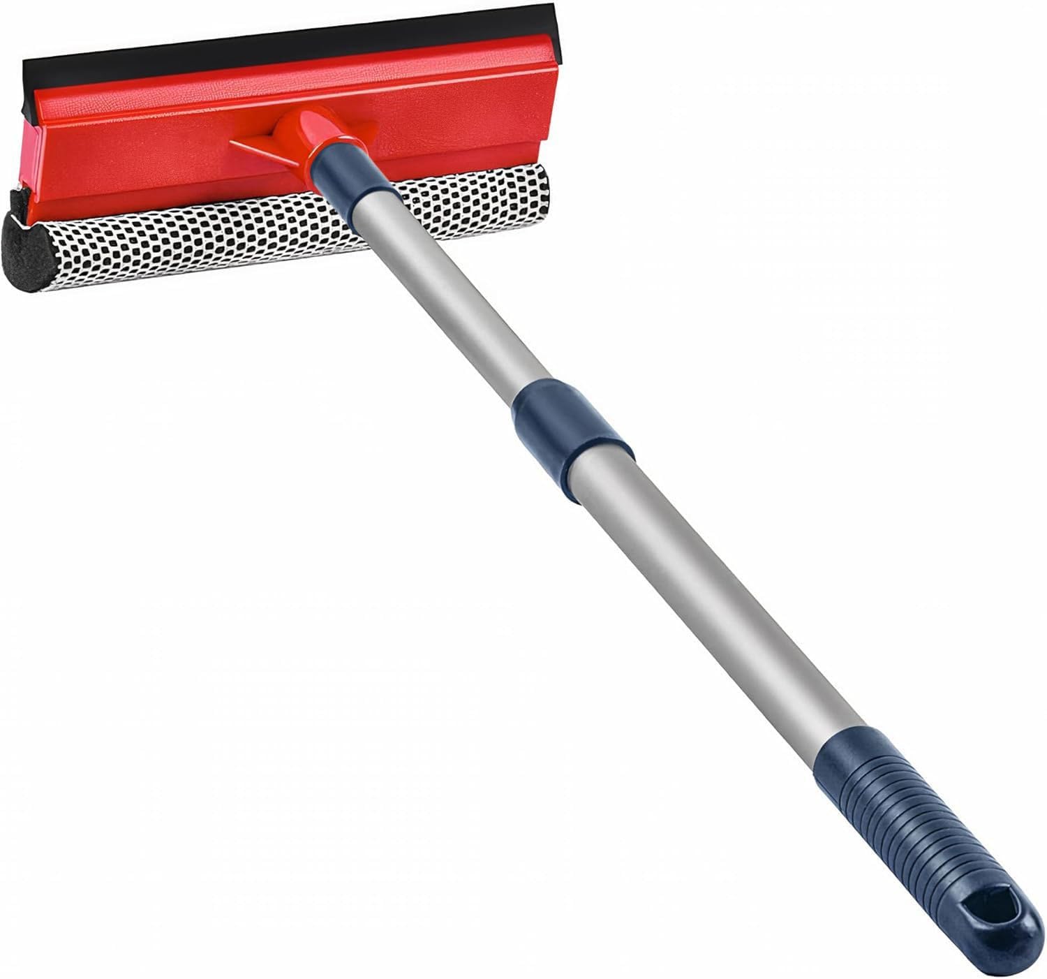 DSV Standard Professional All-Purpose Window Squeegee | 2-in-1 Window Cleaner | Dual Side Blade Rubber & Sponge | Aluminum Telescopic Pole 47-74cm &18"-30” for Gas Station, Glass, Shower, Windshield