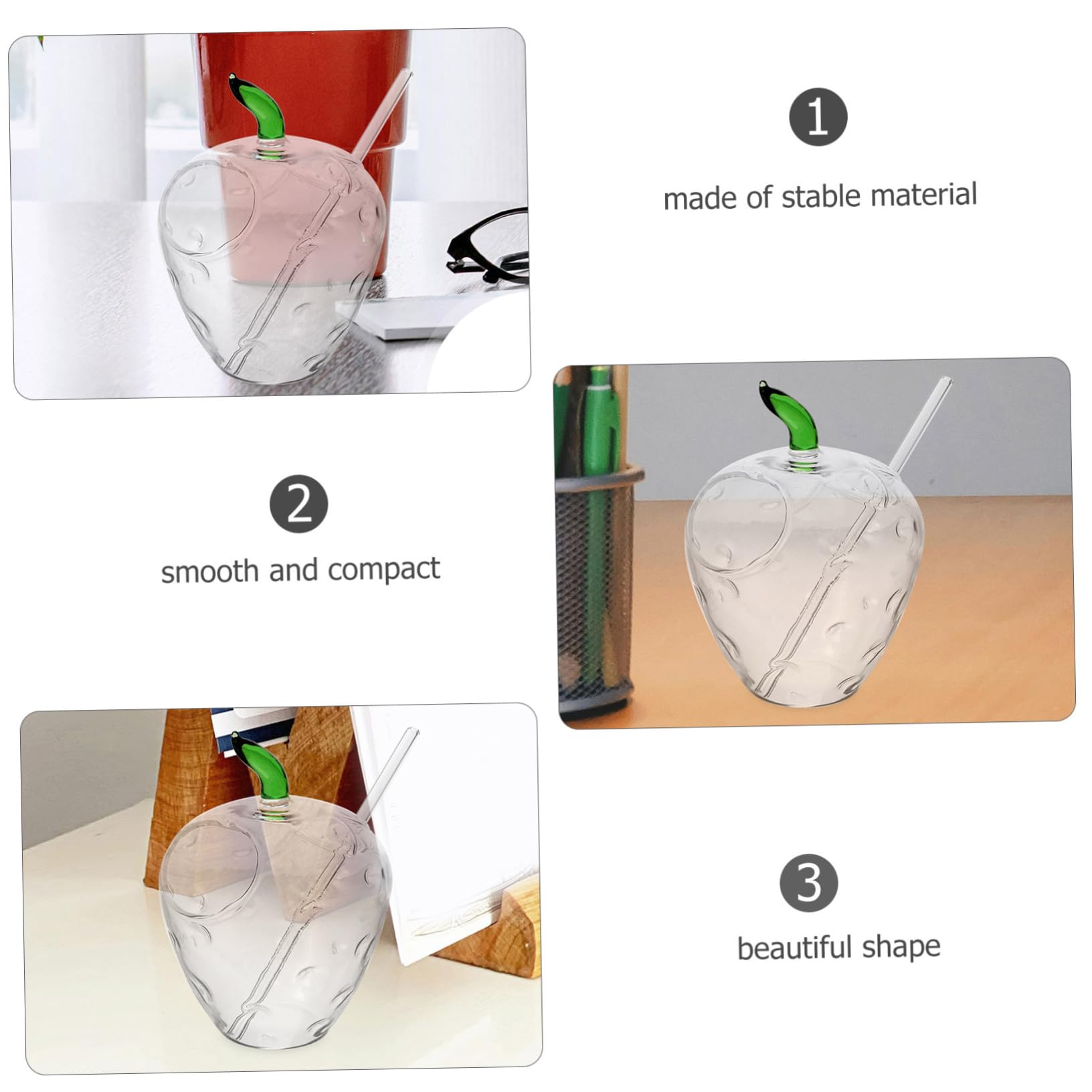 Hoement Glass Party Straw Cup Strawberry Cups Straw Drinking Bottle Strawberry Water Bottle Party Drink Cups Party Cup Bar Cup Water Cup with Straw Strawberry Juice Cups Straw Drinking Cup