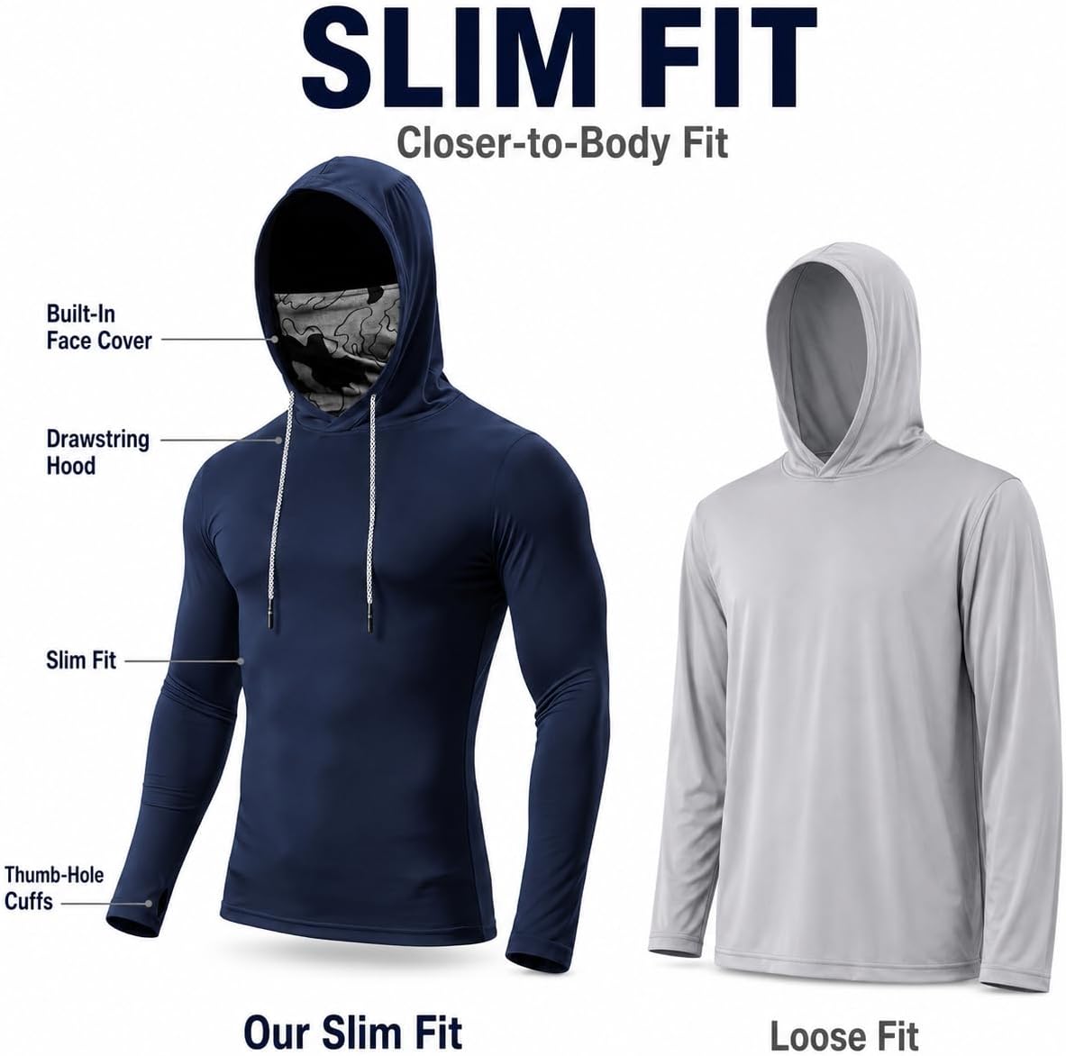 5-Pack Men's UPF 50+ Sun Shirt with Hood and Face Mask, Fishing Hoodie | 5-Pack Value:Black,white,grey,green,navy blue shirts.Practical 5-piece pack for daily outdoor work or fishing trips.