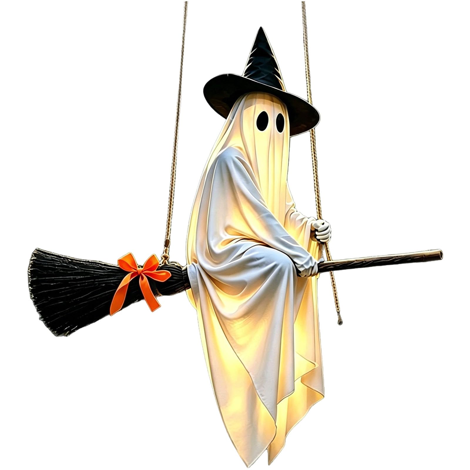 Halloween White Drape Decoration, Ready Broom Accent for Porch, Tree Branch, Yard Entryway or Indoor Display Halloween Broom Decoration White Drape Decor Witch Hat Accent Porch Display Tree Branch