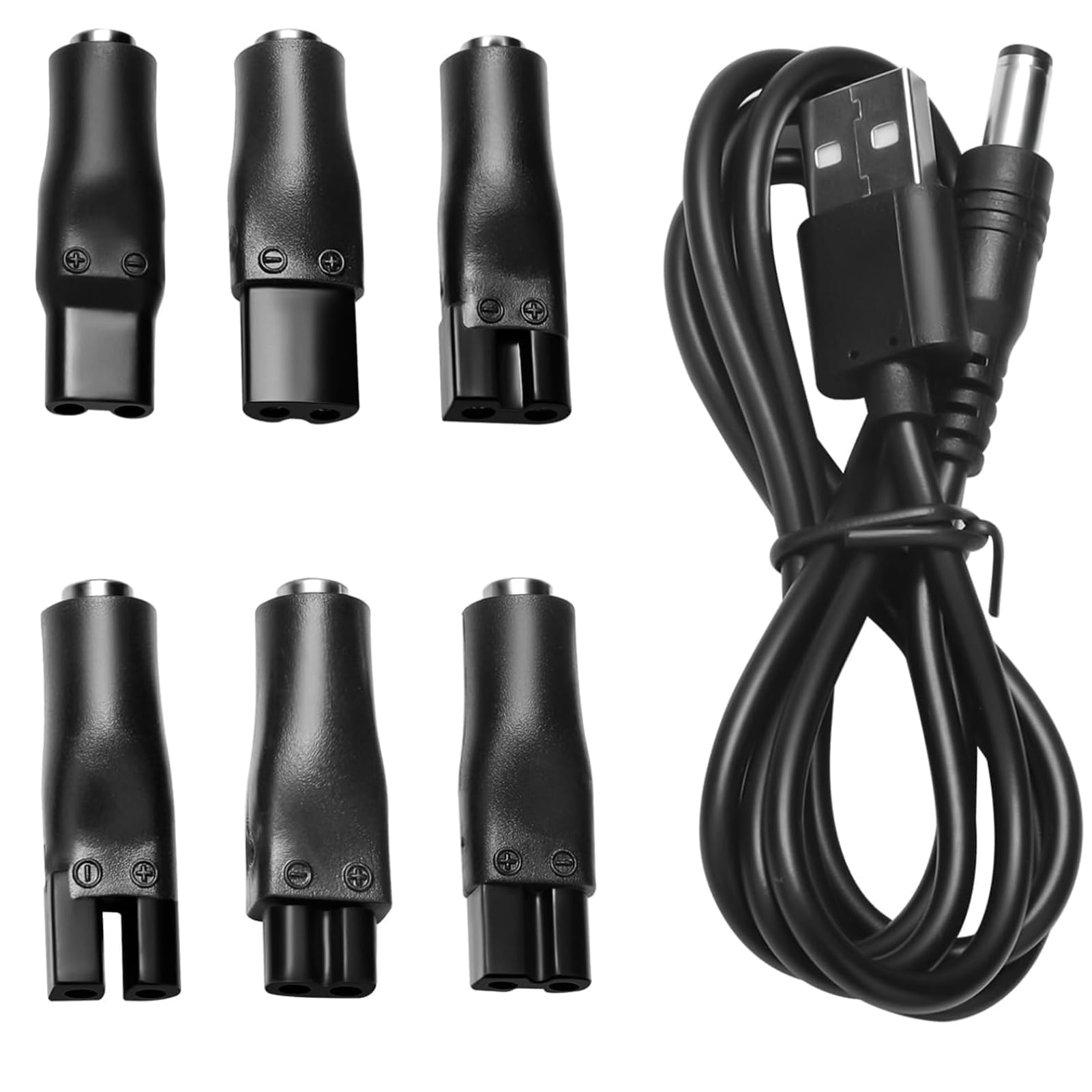 5V Caricabatterie USB Universale Cavo Rasoio Caricatore Alimentatore, Cavo da USB a DC con 6 adattatori spina, Kit Adattatore di Alimentazione per Rasoio, per Vari 5V Tagliacapelli/Epilatori