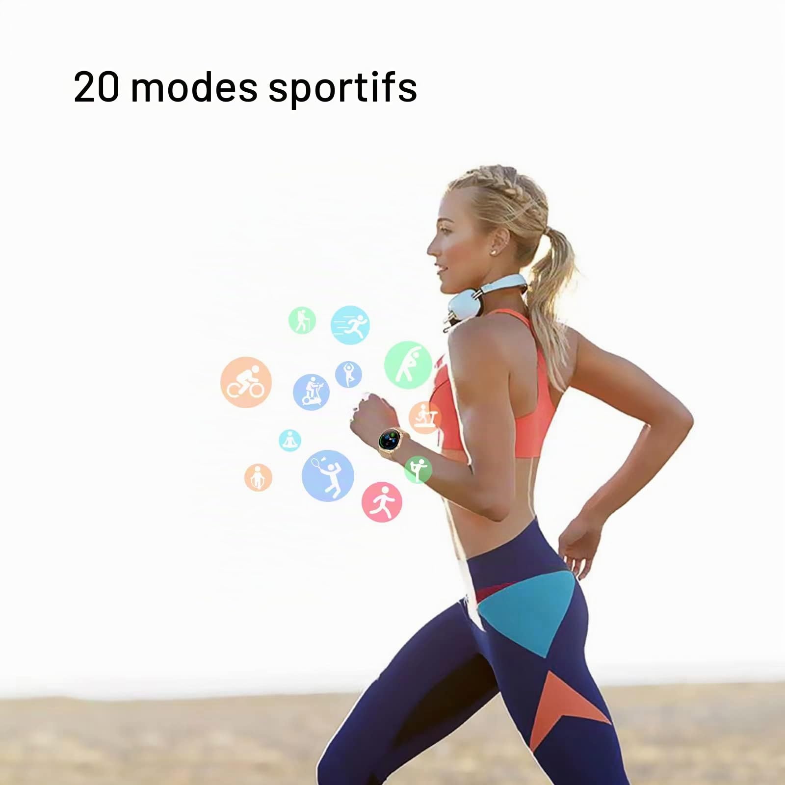 Montre Connectée Femme Repondre Appel avec Résolution Ronde 360 * 360 Étanche IP67 Podomètre 20 Modes de Sport Rappel de Notification APP pour Android iPhone