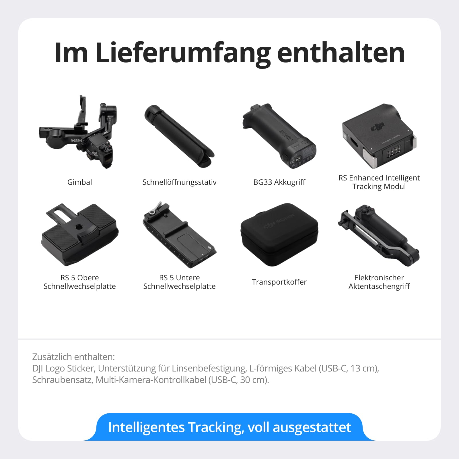 DJI RS 5 Combo Gimbal-Stabilisator für Kameras Canon Sony Panasonic Nikon Fujifilm Intelligentes Tracking