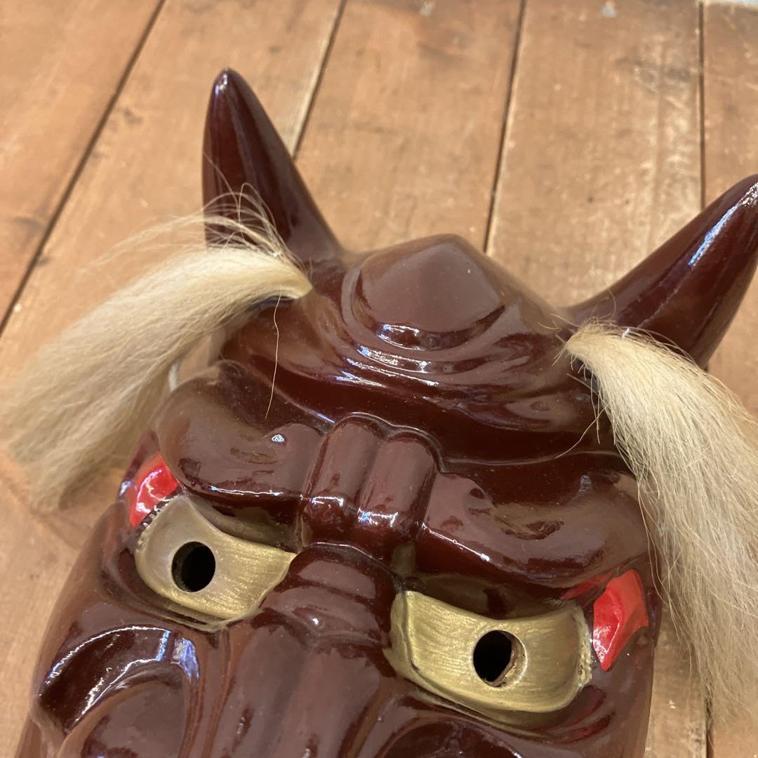 Amazon.co.jp: レトロ 陶器製 焼物 赤鬼 お面 能面 魔除け 置物  