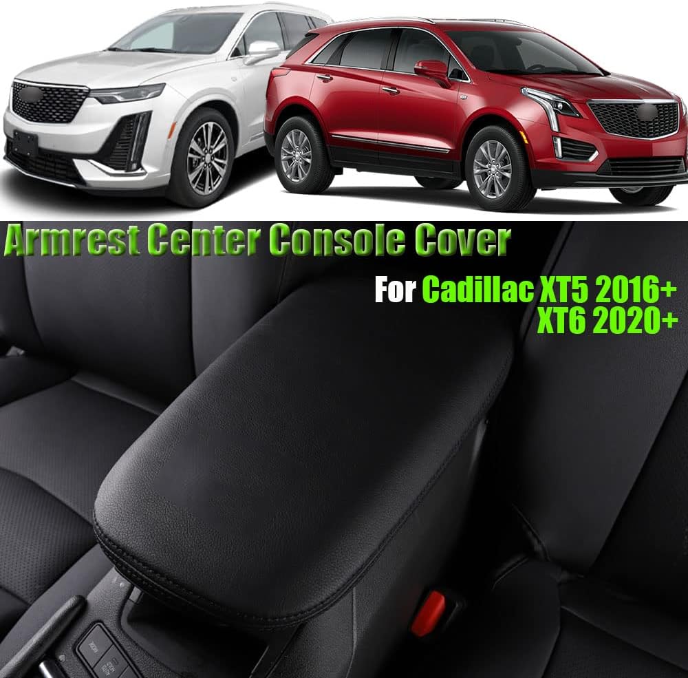 BOYOUS Car Armrest Cover Waterproof Center Console Pad Covers Scratch Resistance Leather Protector Interior Decoration Accessories Fit for Cadillac XT5 2016-2026 XT6 2020-2026（Black Stitches）