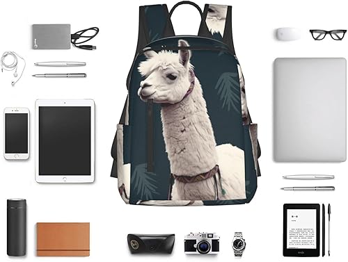 Miniatura 6 de Mochila con estampado de llama de alpaca, ligera, casual, bolsa de viaje para laptop para hombres y mujeres, Negro -, Causal