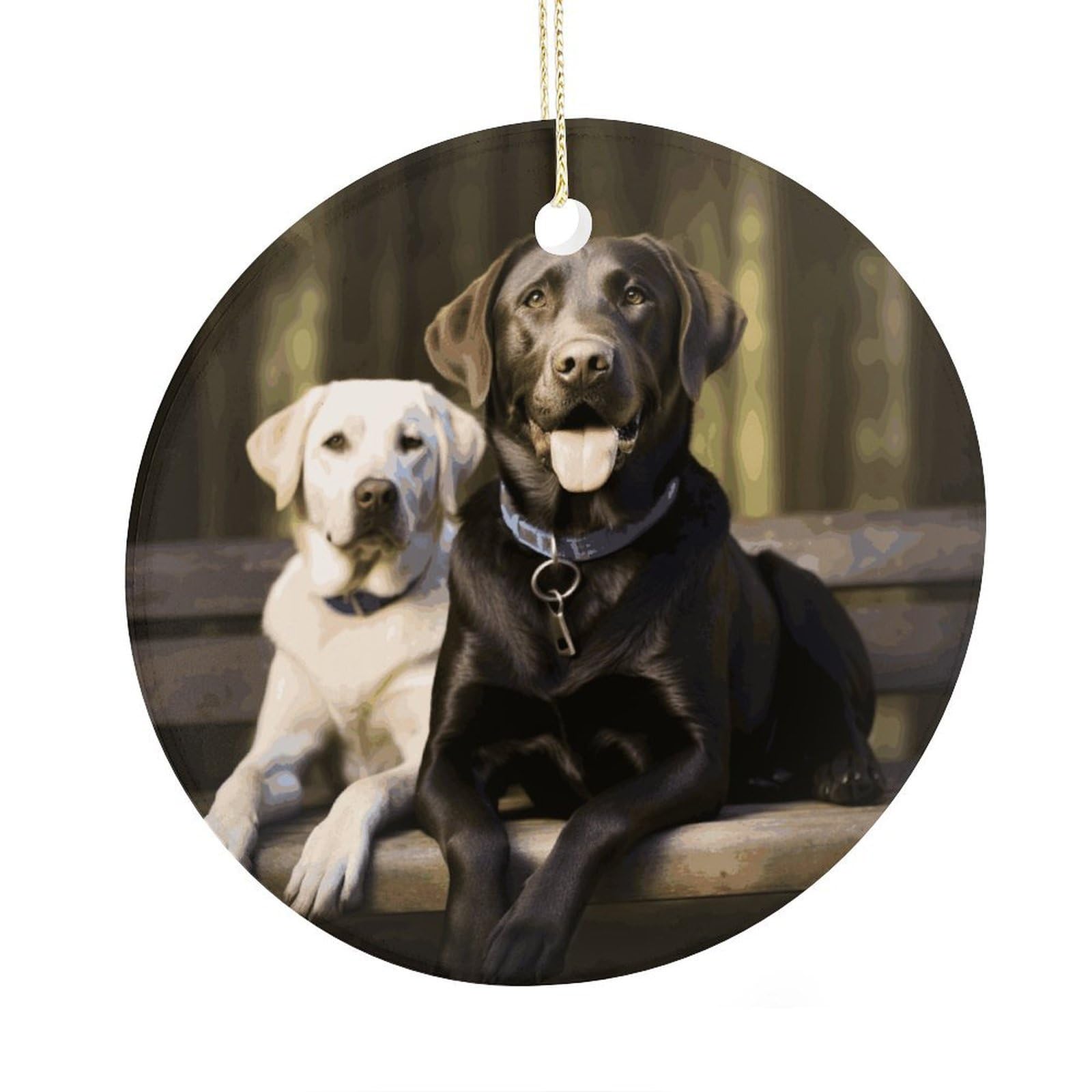 Fekiloot Style Labrador Christmas Ornaments 2.9 Inch Round Ceramic Ornament Keepsake Thank You Gifts For Office, Room, Home - Holiday Present Ideas