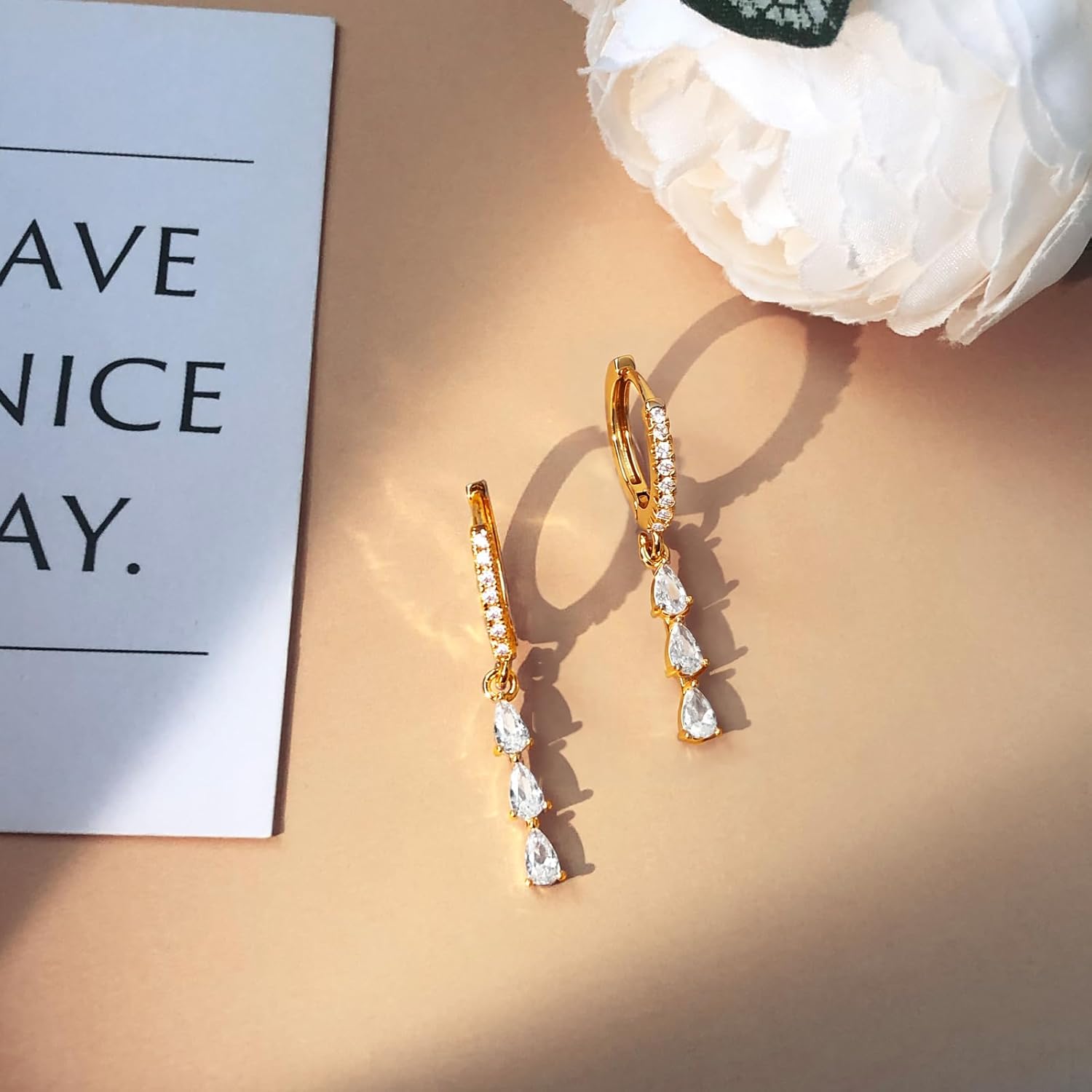 Dangle Earrings for Women Dainty 14K Gold Plated Drop Earrings for Women Trendy Hypoallergenic Dangling Long Huggie Hoop Earrings Lightweight Womens Jewelry Gifts - Image 6