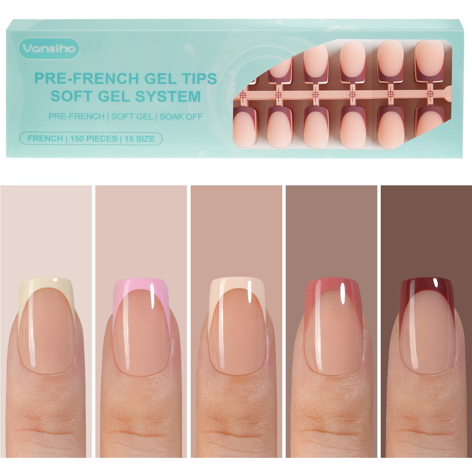 Photo 1 of Vansiho 150Pcs Short Square French Gel Fake Nails