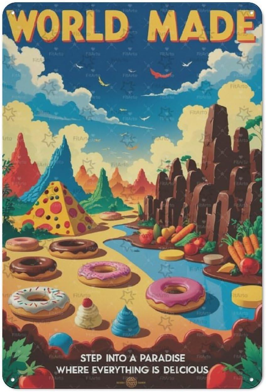 Retro Bedroom Plaque - "World Made With Foods" For Home, Family & Lovers Gift,Es Metal Tin Sign 8X12 Inch