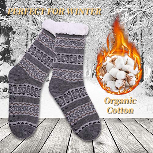 LANLEO Men's Fuzzy Ripple Slipper Socks Super Soft Warm Fleece Lining Knit Non Slip Winter Socks3