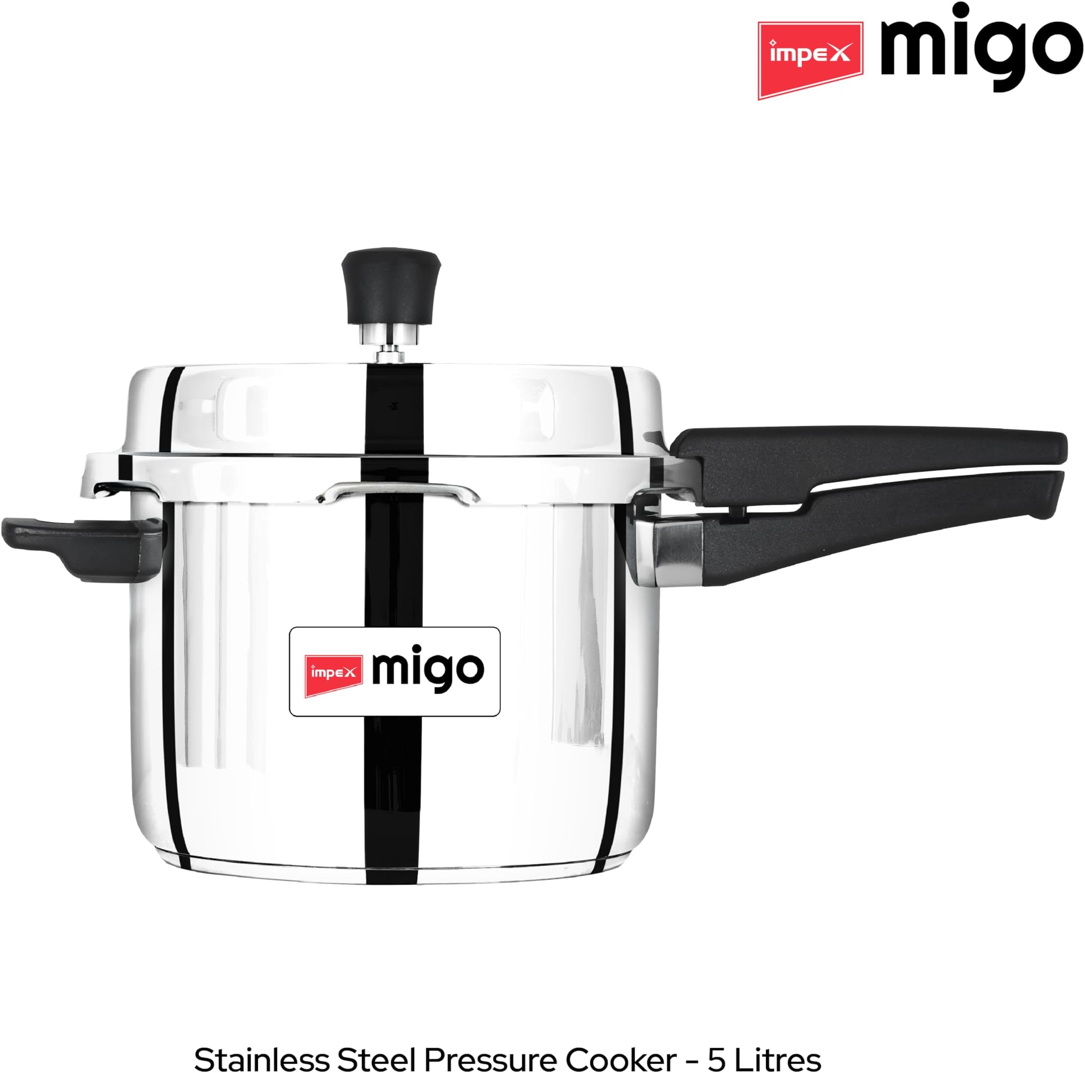 Impex Migo Stainless Steel Pressure Cooker Combo - 5L, 3L, 2L | Outer Lid | Induction & Gas Compatible | Anti-Bulging Base |Lead-Free Safety Valve | High Heat Efficiency | Sandwich Bottom | IFC 235SS