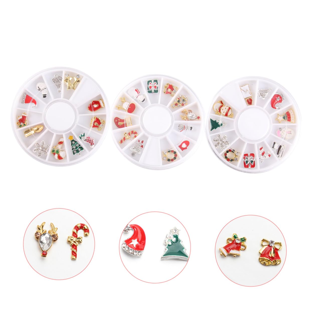 Christmas Nail Art Accessories 12-compartment Alloy Manicure Decoration Tools Snowflake Holiday Nail Art Supplies for Women DIY Festive