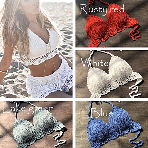Yuanbbo Top de biquíni sexy – Top de biquíni feminino de renda e crochê, top curto de crochê para pr