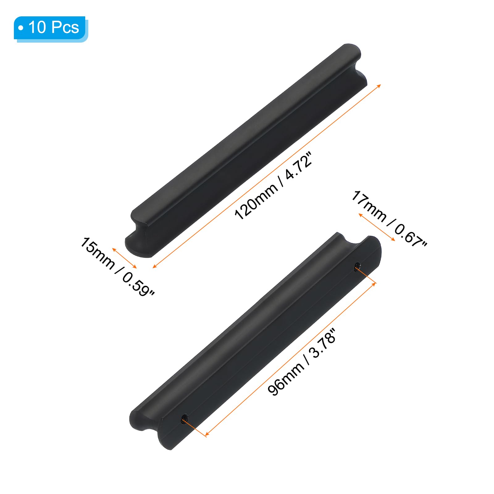 PATIKIL Door Handles 3.78 Inch (96mm) Hole Center, 10 Pack Brushed Pulls Kitchen Drawer Hardware for Cupboard Drawer Pulls Black - Image 2