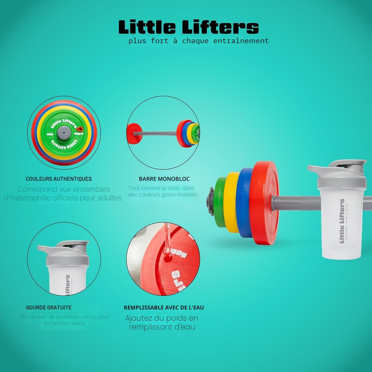 Ensemble d'haltères pour enfants – Poids réglables et haltère en plastique avec bouteille d'eau, équipement de gym amusant pour jeux de simulation
