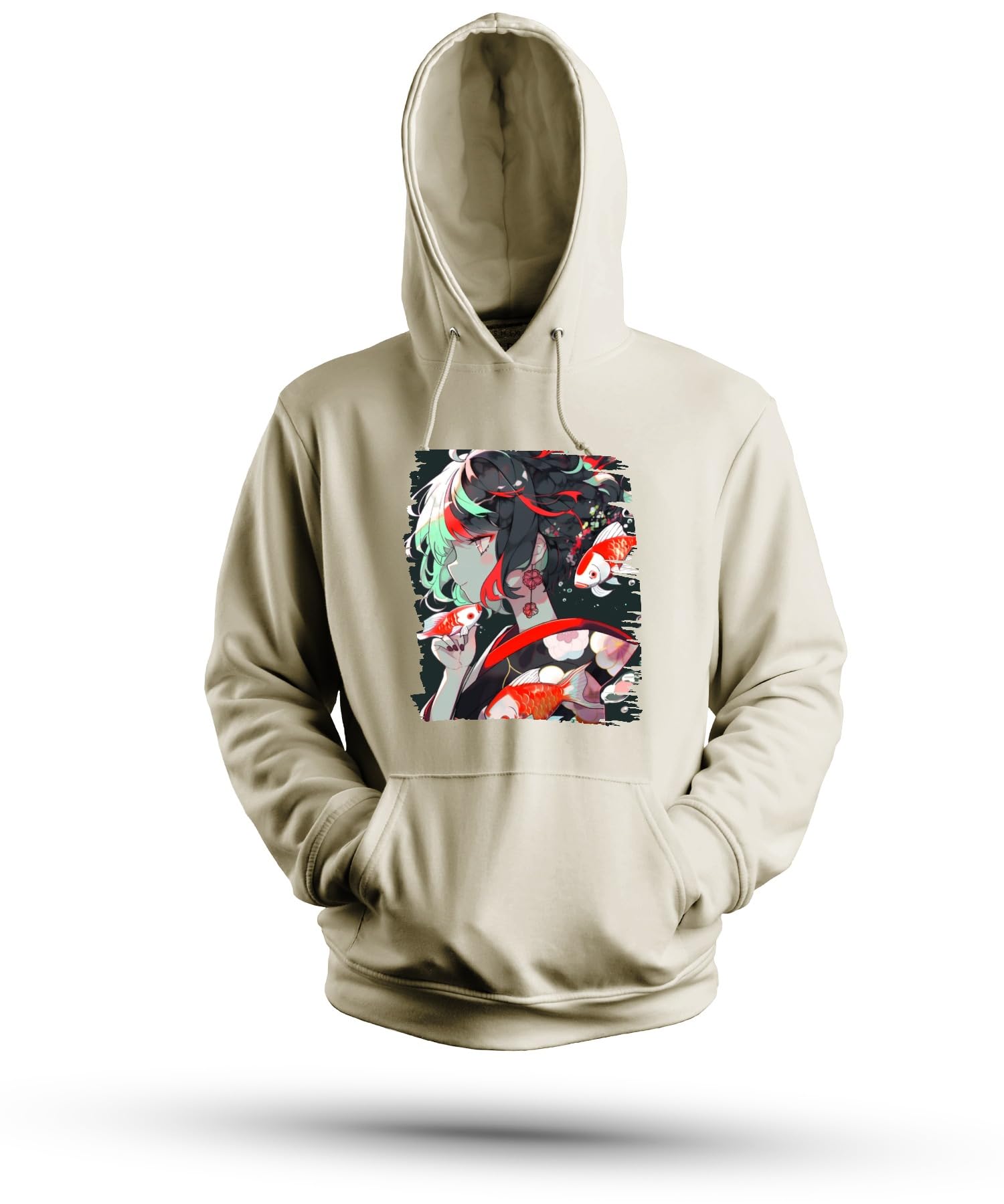 Anime Dziewczęca w kimono Koi Karp Sztuka Japońska Ilustracja Uniseks Bluza z kapturem Bluza z kapturem