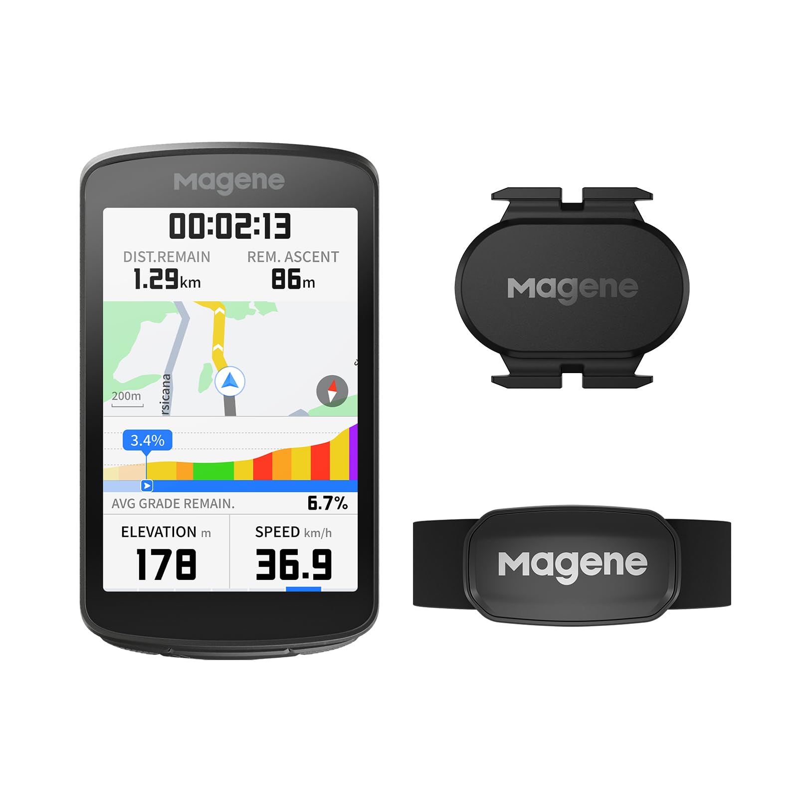 Magene C706 Compteur GPS Vélo Bundle avec S3+ Capteur de Vitesse/Cadence, H303 Cardiofréquencemètre et Kit Cyclisme