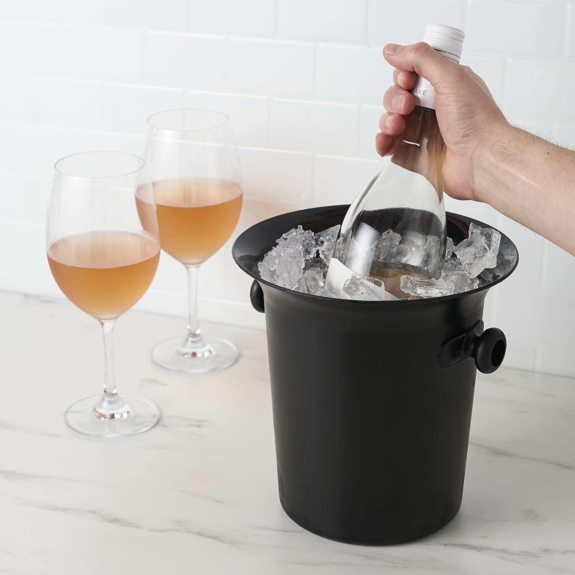 Handmade Resin Champagne Bucket with Leather Handles, Black Marble