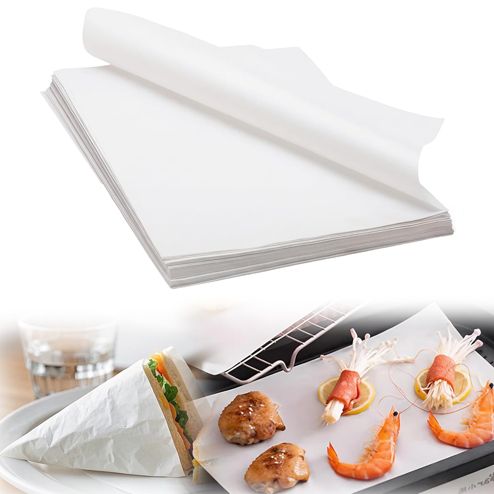 Wax Paper, 100 Pack 20x30cm White Greaseproof Paper Sheets for Sandwiches Sandwiches & Cheese, Food Wrapping Baking and Food Storage, Non-Stick and Leak-Resistant, Bulk Pac