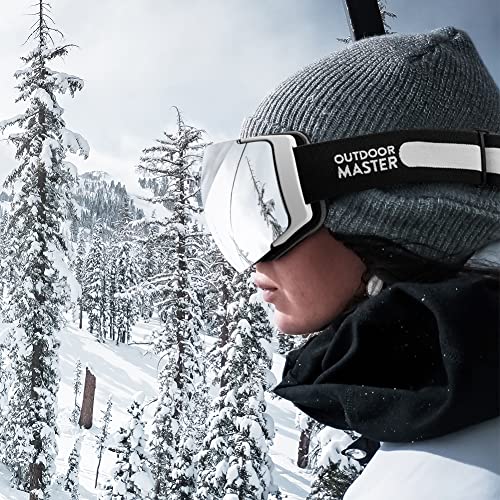 Image of OutdoorMaster Ski Goggles PRO - Frameless, Interchangeable Lens 100% UV400 Protection Snow Goggles for Men & Women (Panda Frame VLT 10% Grey Lens with REVO Silver and Free Protective Case)