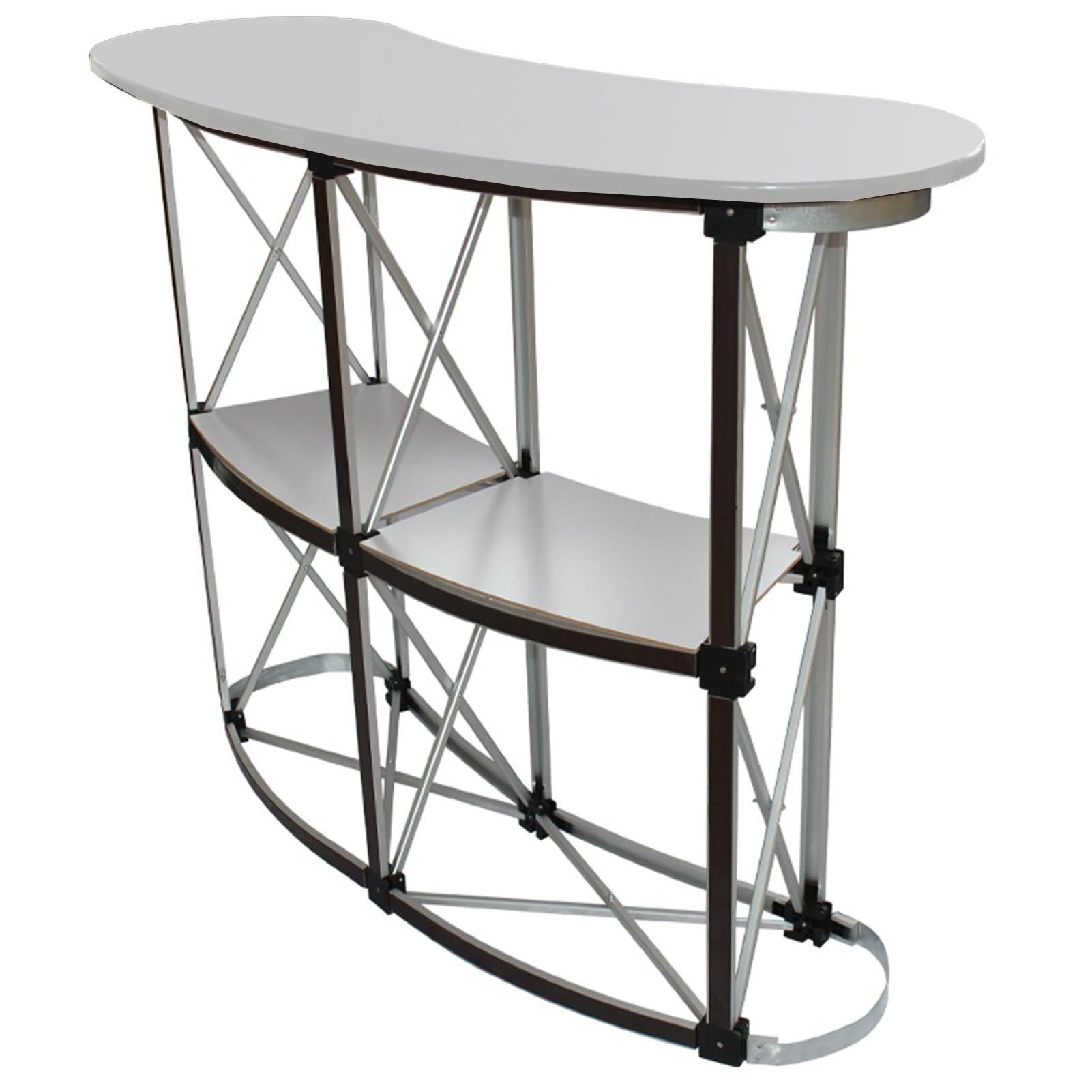 Messe Theke Empfangstheke Klappbares Messepodest mit Ablagefläche, Tragbarer Pop-up-Messetisch für Messestände, Ladentheken, Ausstellungstisch, Leicht zu Transportieren(White Table)